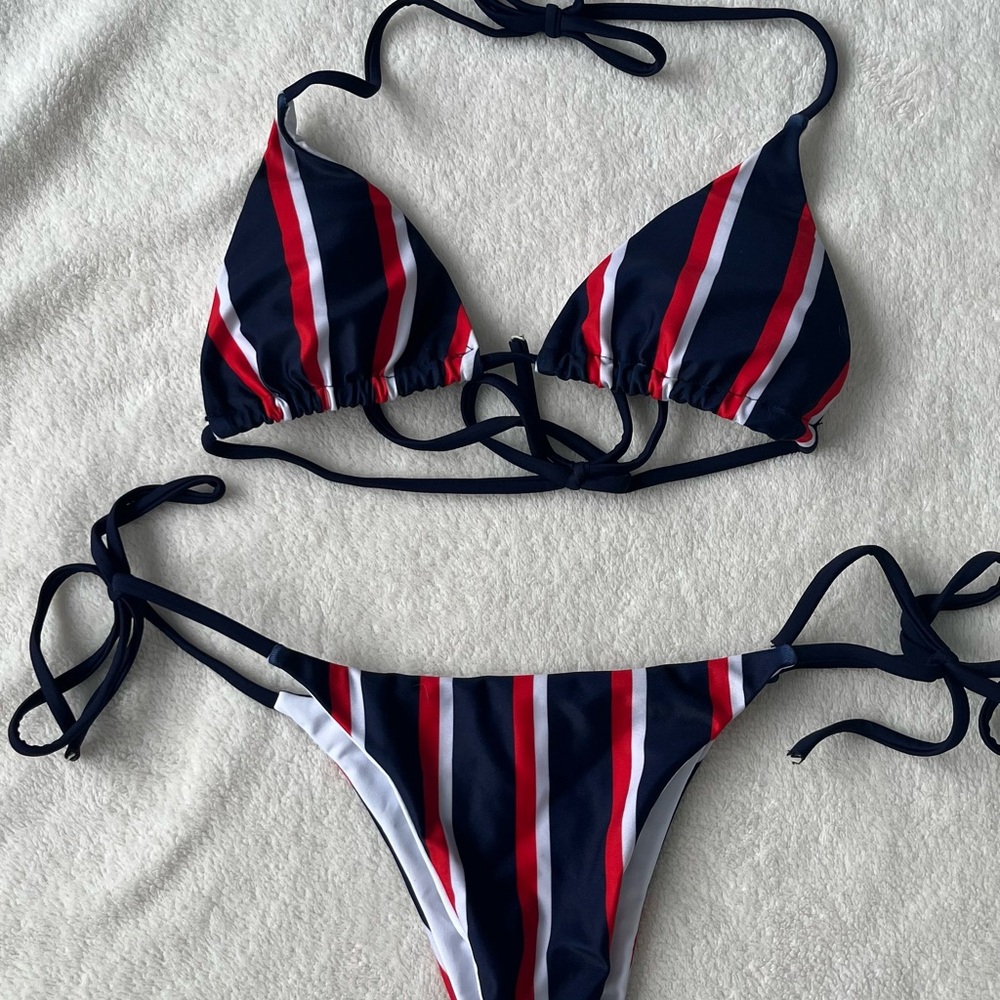 Amazon Navy and Red Striped Bikini